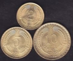 Şili 3 Adet Madeni Para Seti 1960 - 1971 Çil