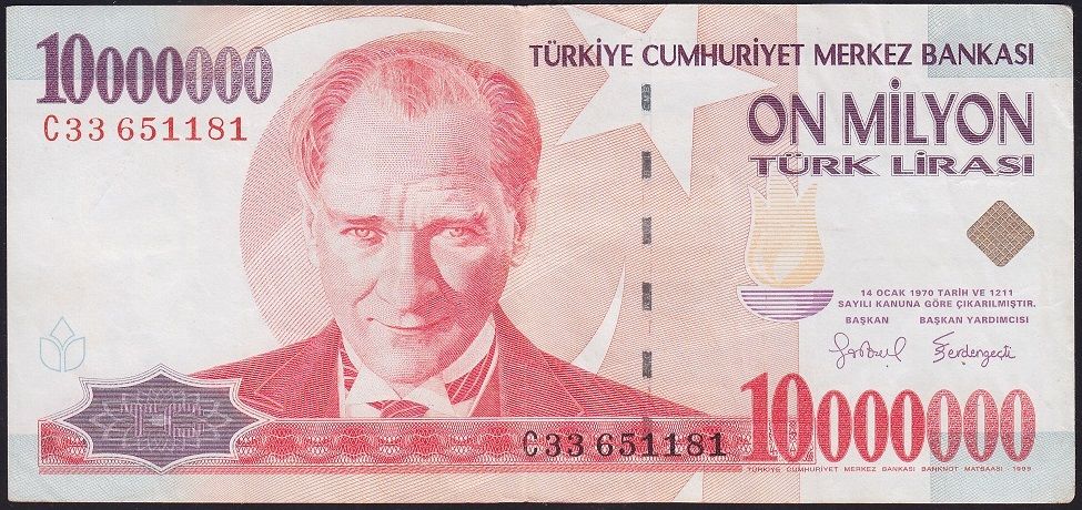 7.Emisyon 10 000 000 Lira C33 651181 Çok Temiz+