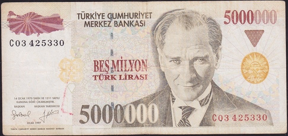 7.Emisyon 5 000 000 Lira C03 425330 Çok Temiz