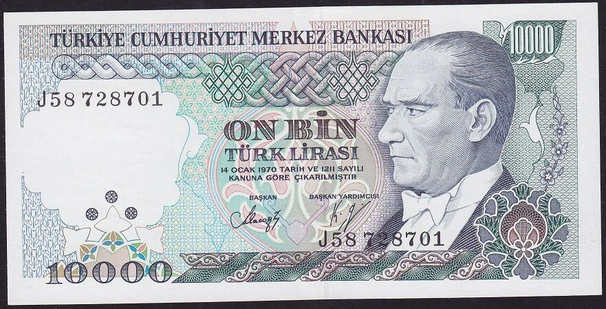 7.Emisyon 4.Tertip 10000 Lira J58 728701 Çilaltı