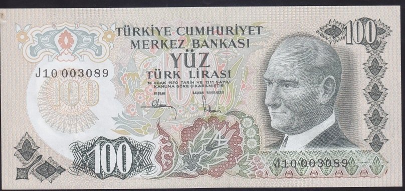 6.EMİSYON 3.TERTİP 100 LİRA J10 003089 ÇİLALTI +