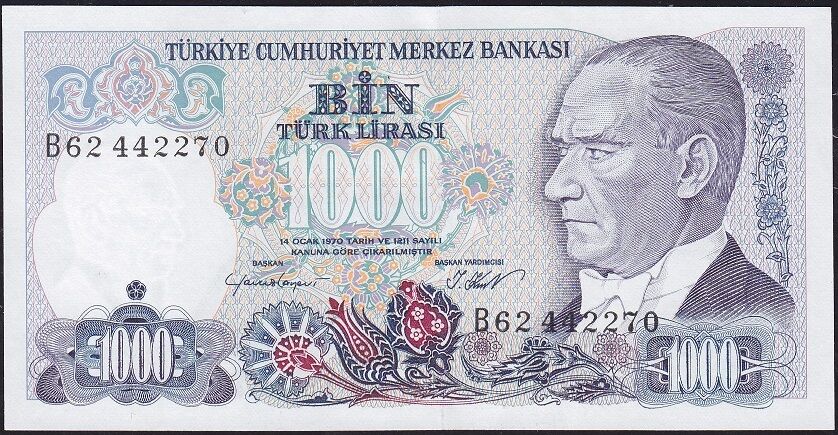 7.Emisyon 1.Tertip 1000 Lira B62 442270 Çil
