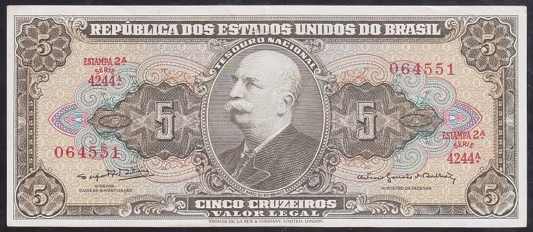 BREZİLYA 5 CRUZEİROS 1962 ÇİLALTI P176d