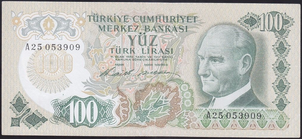 6.EMİSYON 1.TERTİP 100 LİRA A25 053909 ÇÇT ( YIKAMA VAR )