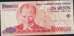 7.Emisyon 10 000 000 Lira C38 103494 Çok Temiz+