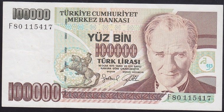 7.EMİSYON 3.TERTİP 100000 LİRA F80 115417 ÇÇT