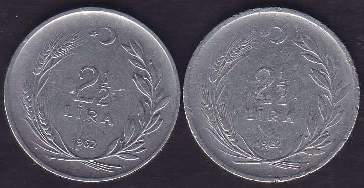1962 Yılı 2.5 Lira (Ters Düz Takım)