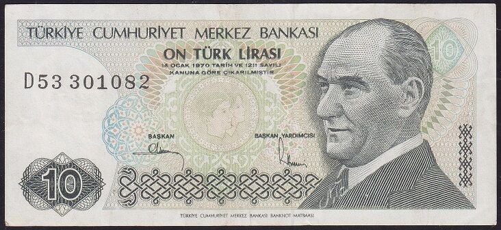 7.Emisyon 2.Tertip 10 Lira D53 301082 Çok Temiz