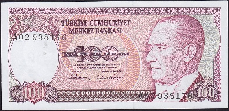 7.Emisyon 1.Tertip 100 Lira A02 938176 Çilaltı