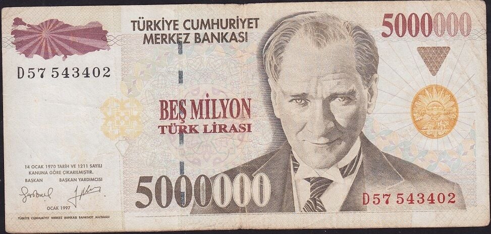 7.Emisyon 5 000 000 Lira D57 543402 Çok Temiz