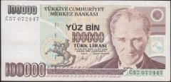 7.EMİSYON 1.TERTİP 100000 LİRA C57 072447 ÇOK TEMİZ +