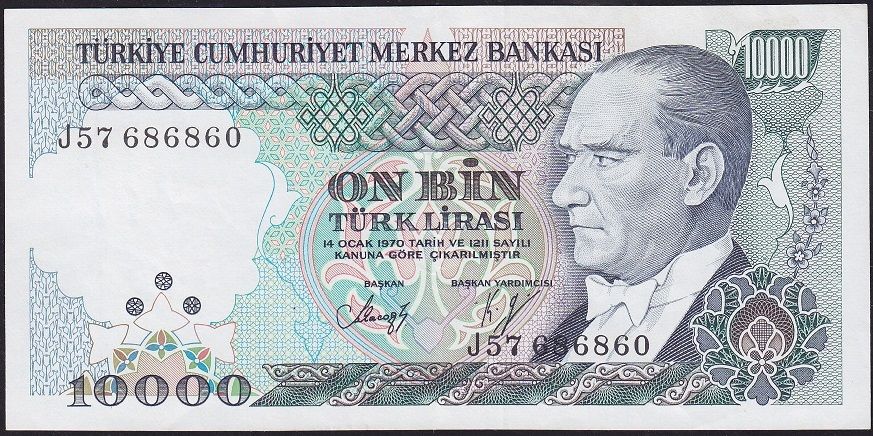 7.Emisyon 4.Tertip 10000 Lira J57 686860 Çok Çok Temiz+