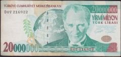 7.Emisyon 20 000 000 Lira D07 216922 Çok Temiz