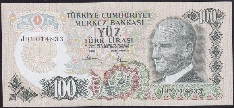 6.EMİSYON 3.TERTİP 100 LİRA J01 014833 ÇÇT +