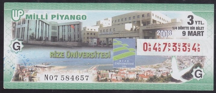 2008 9 MART ÇEYREK BİLET G SERİSİ