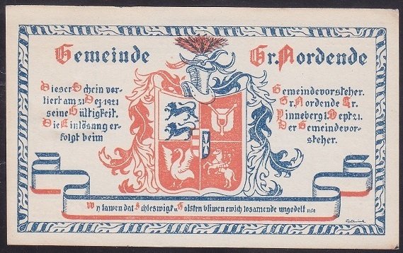 ALMANYA  1 MARK NOTGELD  1921 ÇİL