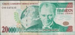 7.Emisyon 20 000 000 Lira C90 547135 Çok Temiz+