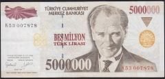 7.Emisyon 5 000 000 Lira K53 007878 Çok Temiz+