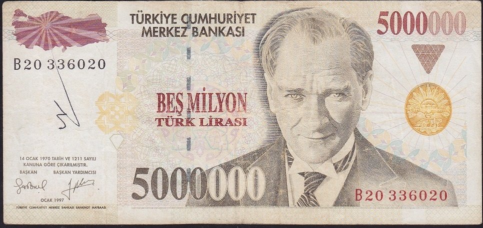 7.Emisyon 5 000 000 Lira B20 336020 Çok Temiz