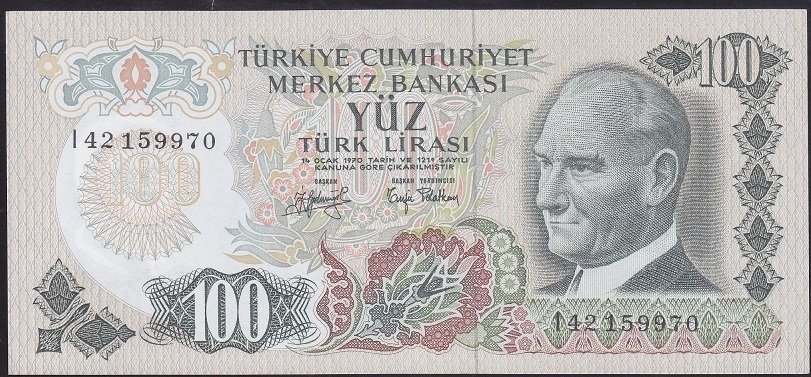 6.EMİSYON 2.TERTİP 100 LİRA I42 159970 ÇİLALTI ( HAFİF BOMBE VAR)