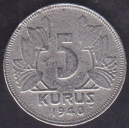 1940 YILI 5 KURUŞ HALİYLE