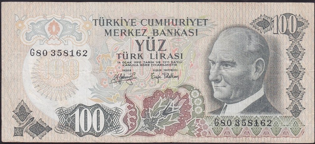 6.EMİSYON 2.TERTİP 100 LİRA G80 358162 ÇOK TEMİZ eki para
