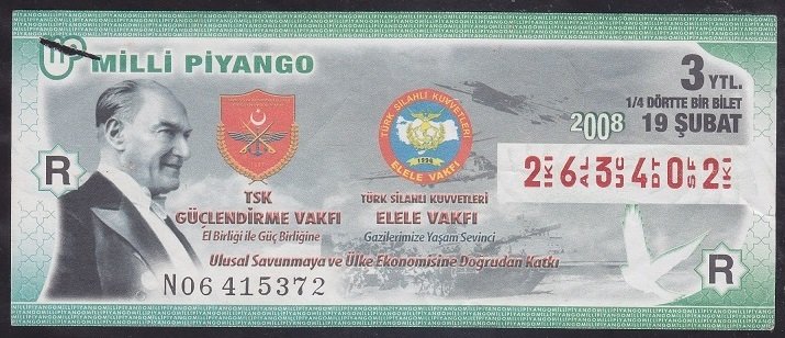 2008 19 ŞUBAT ÇEYREK BİLET R SERİSİ