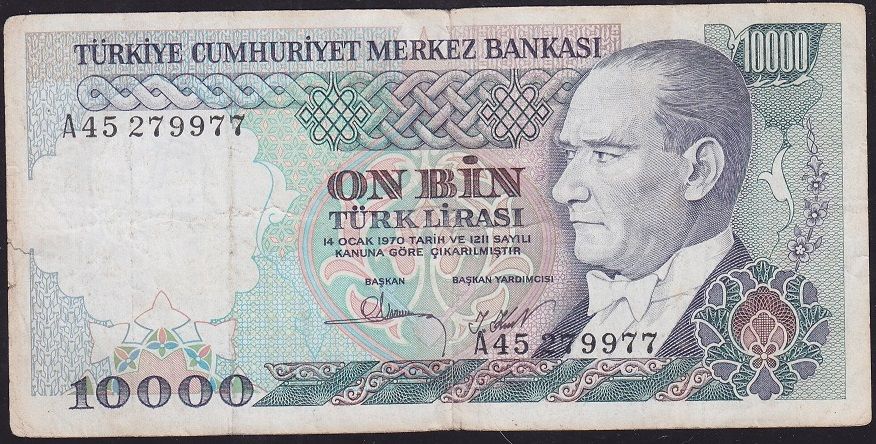 7.Emisyon 1.Tertip 10000 Lira A45 279977 Çok Temiz