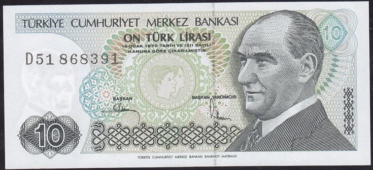 7.Emisyon 2.Tertip 10 Lira D51 868391 Çilaltı