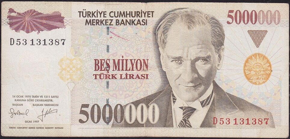 7.Emisyon 5 000 000 Lira D53 131387 Çok Temiz