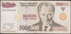 7.Emisyon 5 000 000 Lira D53 131387 Çok Temiz