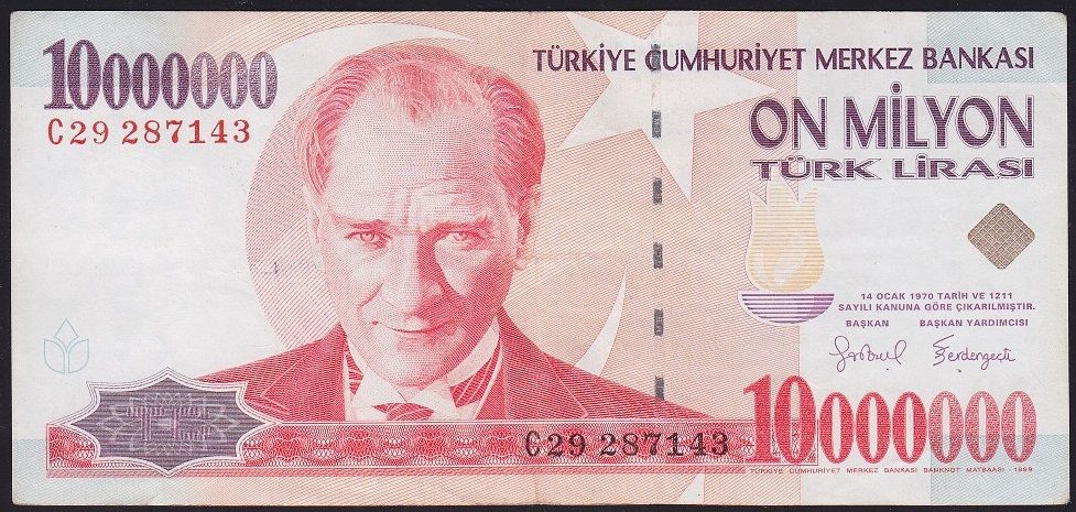 7.Emisyon 10 000 000 Lira C29 287143 Çok Temiz+