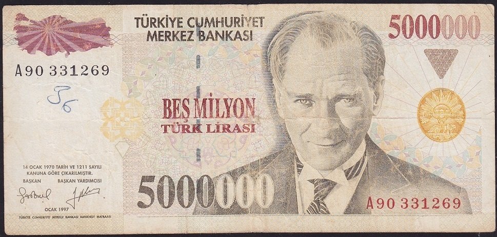 7.Emisyon 5 000 000 Lira A90 331269 Çok Temiz