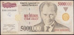 7.Emisyon 5 000 000 Lira A90 331269 Çok Temiz