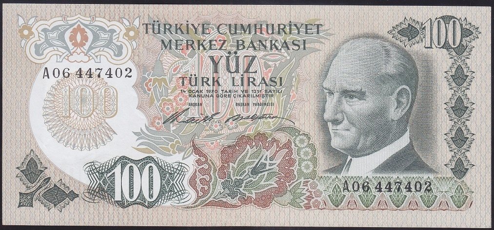 6.EMİSYON 1.TERTİP 100 LİRA A06 447402 ÇOK TEMİZ +