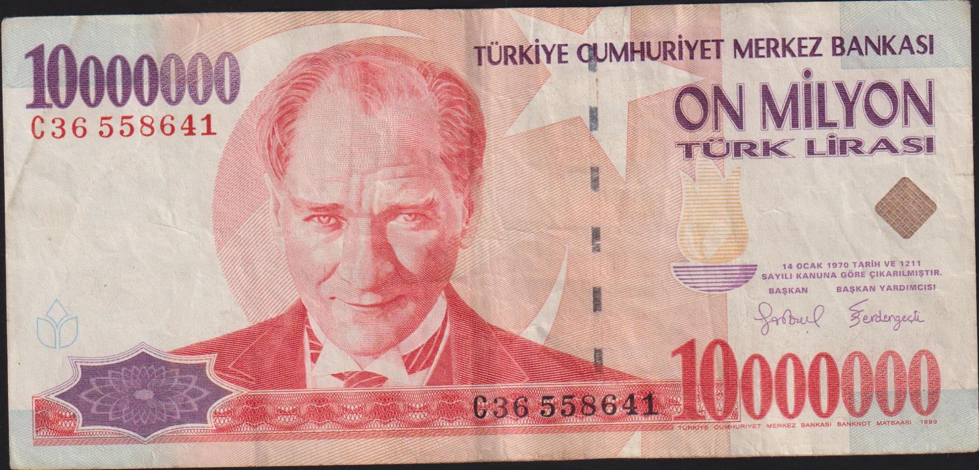 7.Emisyon 10 000 000 Lira C36 558641 Çok Temiz+