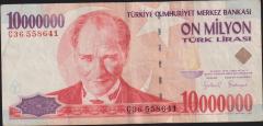 7.Emisyon 10 000 000 Lira C36 558641 Çok Temiz+