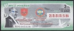 2008 19 ŞUBAT ÇEYREK BİLET U SERİSİ
