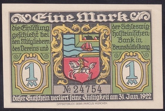 ALMANYA  1 MARK NOTGELD  1922 ÇİL