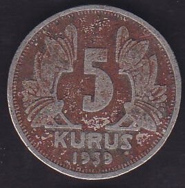 1939 Yılı 5 Kuruş