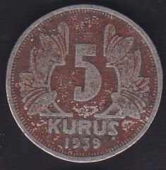 1939 Yılı 5 Kuruş