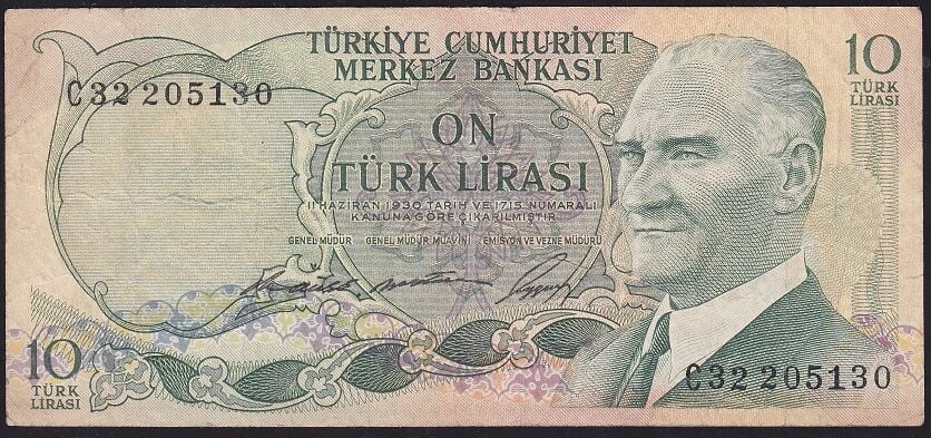 6.Emisyon 1.Tertip 10 Lira C32 205130 Çok Temiz