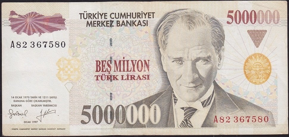 7.Emisyon 5 000 000 Lira A82 367580 Çok Temiz+