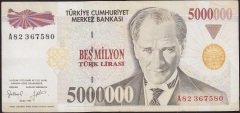 7.Emisyon 5 000 000 Lira A82 367580 Çok Temiz+