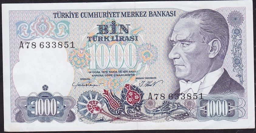 7.Emisyon 1.Tertip 1000 Lira A78 633851 Çilaltı Çil