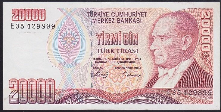 7.EMİSYON 1.TERTİP 20000 LİRA E35 429899 ÇÇT ÇİLALTI