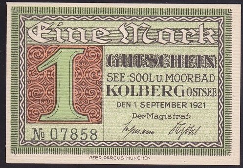 ALMANYA  1 MARK NOTGELD  1921 ÇİL