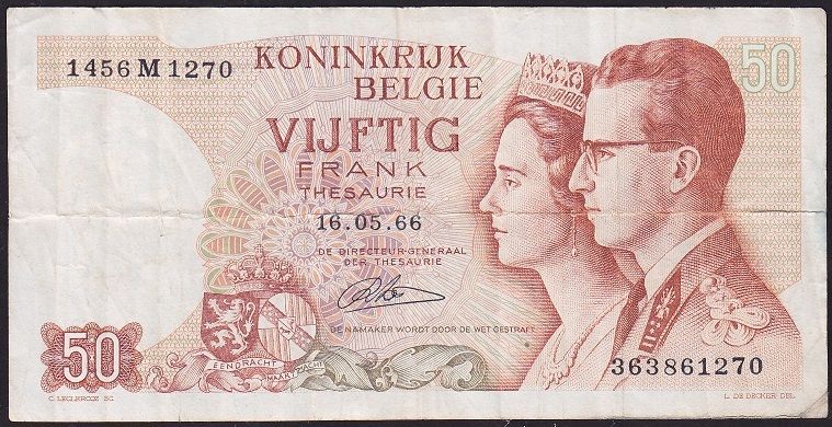 Belçika 50 Frank 1966 Çok Temiz Pick 139