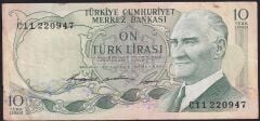 6.Emisyon 1.Tertip 10 Lira C11 220947 Çok Temiz
