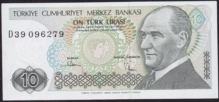 7.Emisyon 2.Tertip 10 Lira D39 096279 Çil